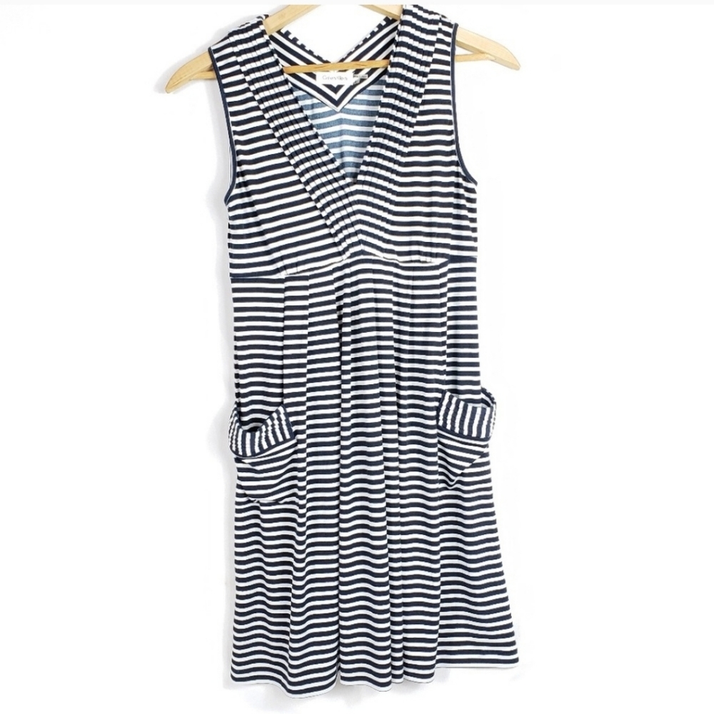 Calvin Klein Pleated Striped Dress with Pockets